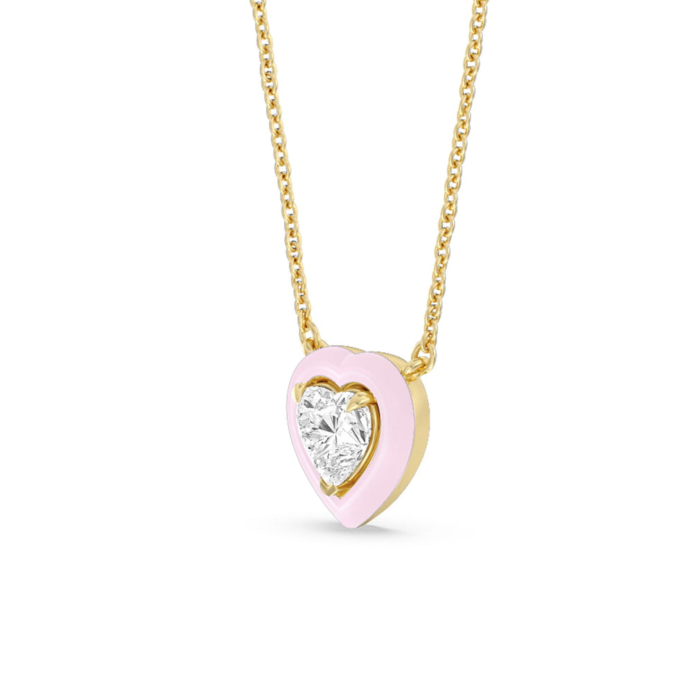 Classic Heart Bezel Necklace in Ceramic with 14KT Yellow Gold / Lavender Rose / 1 Cut Diamond in 14KT Yellow Gold / Lavender Rose / 1 view 2
