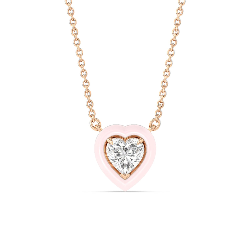 Classic Heart Bezel Necklace in Ceramic with 14KT Rose Gold / Lilac Blush / 1 Cut Diamond in 14KT Rose Gold / Lilac Blush / 1 view 1
