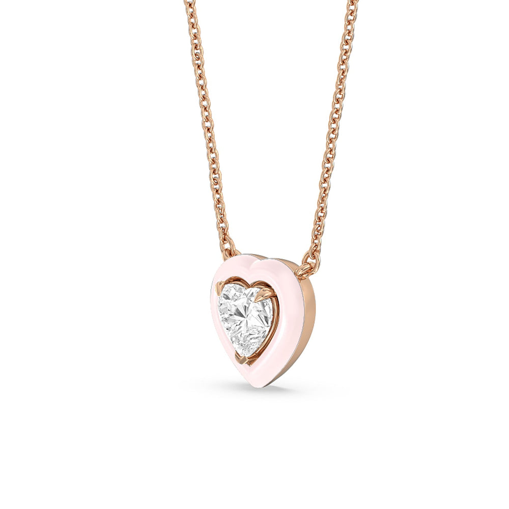 Classic Heart Bezel Necklace in Ceramic with 14KT Rose Gold / Lilac Blush / 1 Cut Diamond in 14KT Rose Gold / Lilac Blush / 1 view 2
