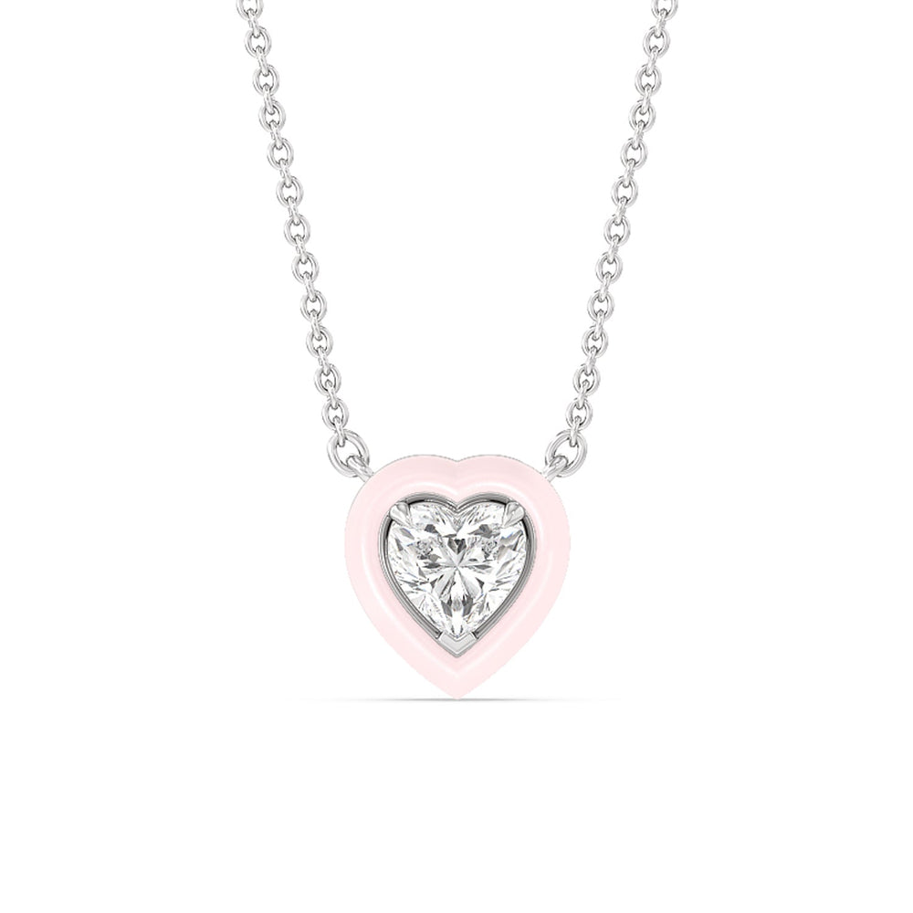 Classic Heart Bezel Necklace in Ceramic with 14KT White Gold / Lilac Blush / 1 Cut Diamond in 14KT White Gold / Lilac Blush / 1 view 1
