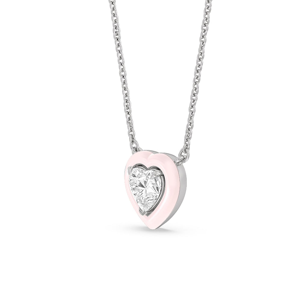 Classic Heart Bezel Necklace in Ceramic with 14KT White Gold / Lilac Blush / 1 Cut Diamond in 14KT White Gold / Lilac Blush / 1 view 2
