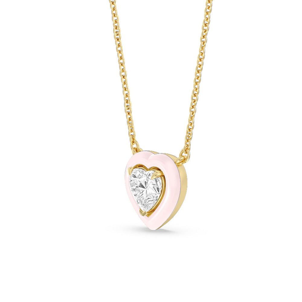Classic Heart Bezel Necklace in Ceramic with 14KT Yellow Gold / Lilac Blush / 1 Cut Diamond in 14KT Yellow Gold / Lilac Blush / 1 view 2
