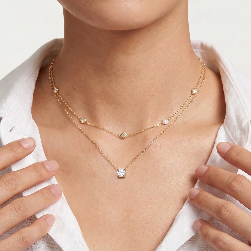 The Tulip Grand Necklace with 14KT White Gold / Lab / 1 Cut Diamond in 14KT White Gold / Lab / 1 view 4
