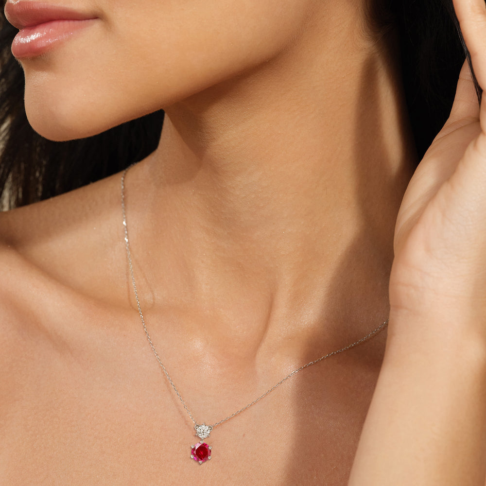 Model Wearing Ruby and Diamond Duo Necklace view