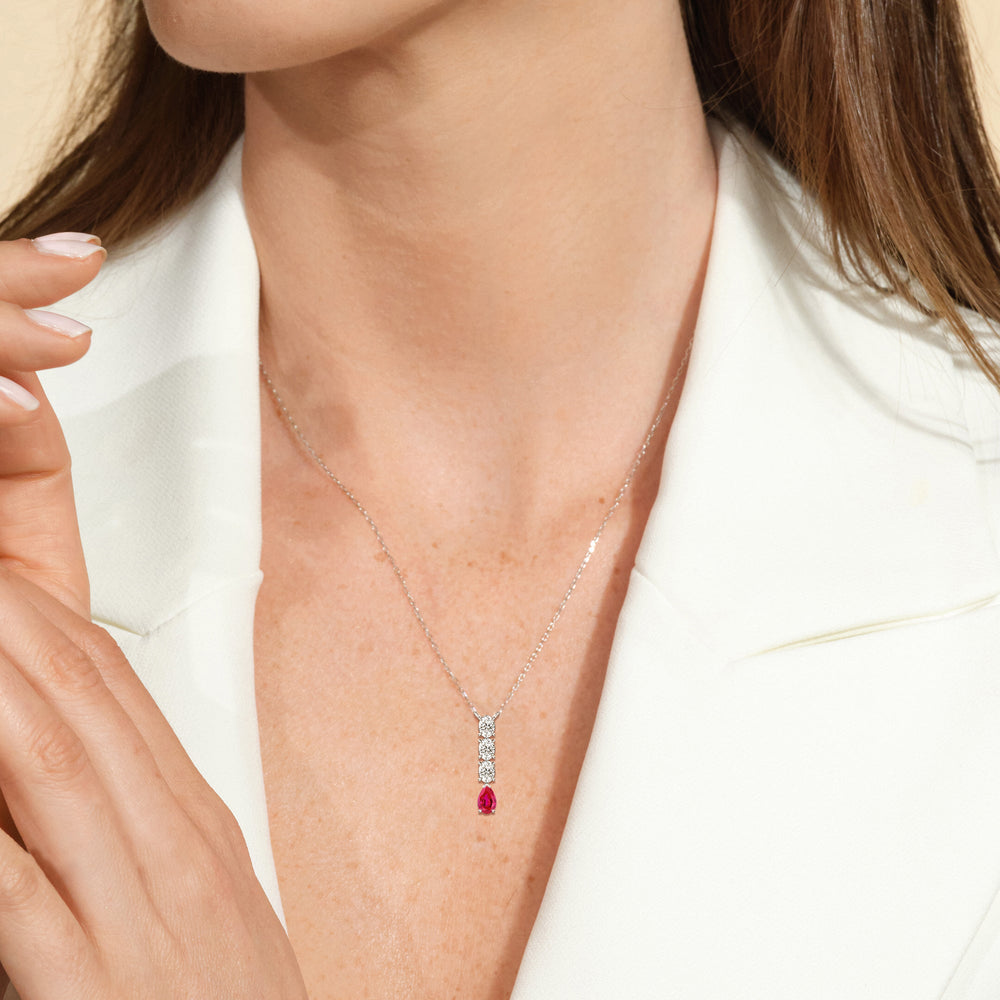 Model Wearing Ruby and Diamond Ethereal Elegance Necklace view