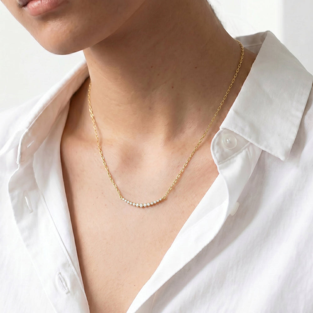 The Crescent Necklace with 14KT Yellow Gold / Lab / 1/4 Cut Diamond in 14KT Yellow Gold / Lab / 1/4 view 2
