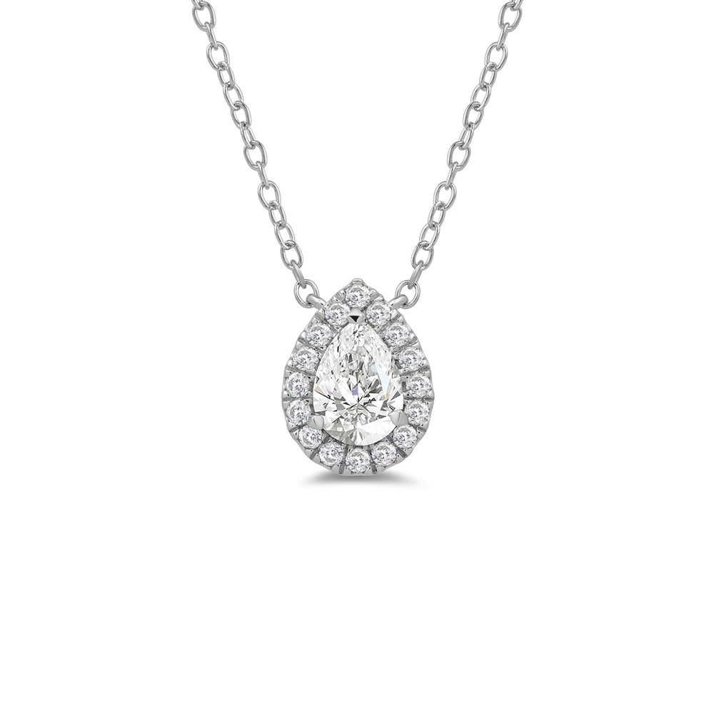 Halo Pear Lab Created Diamond Necklace with 14KT White Gold / Lab / 1 1/4 Cut Diamond in 14KT White Gold / Lab / 1 1/4 view 4
