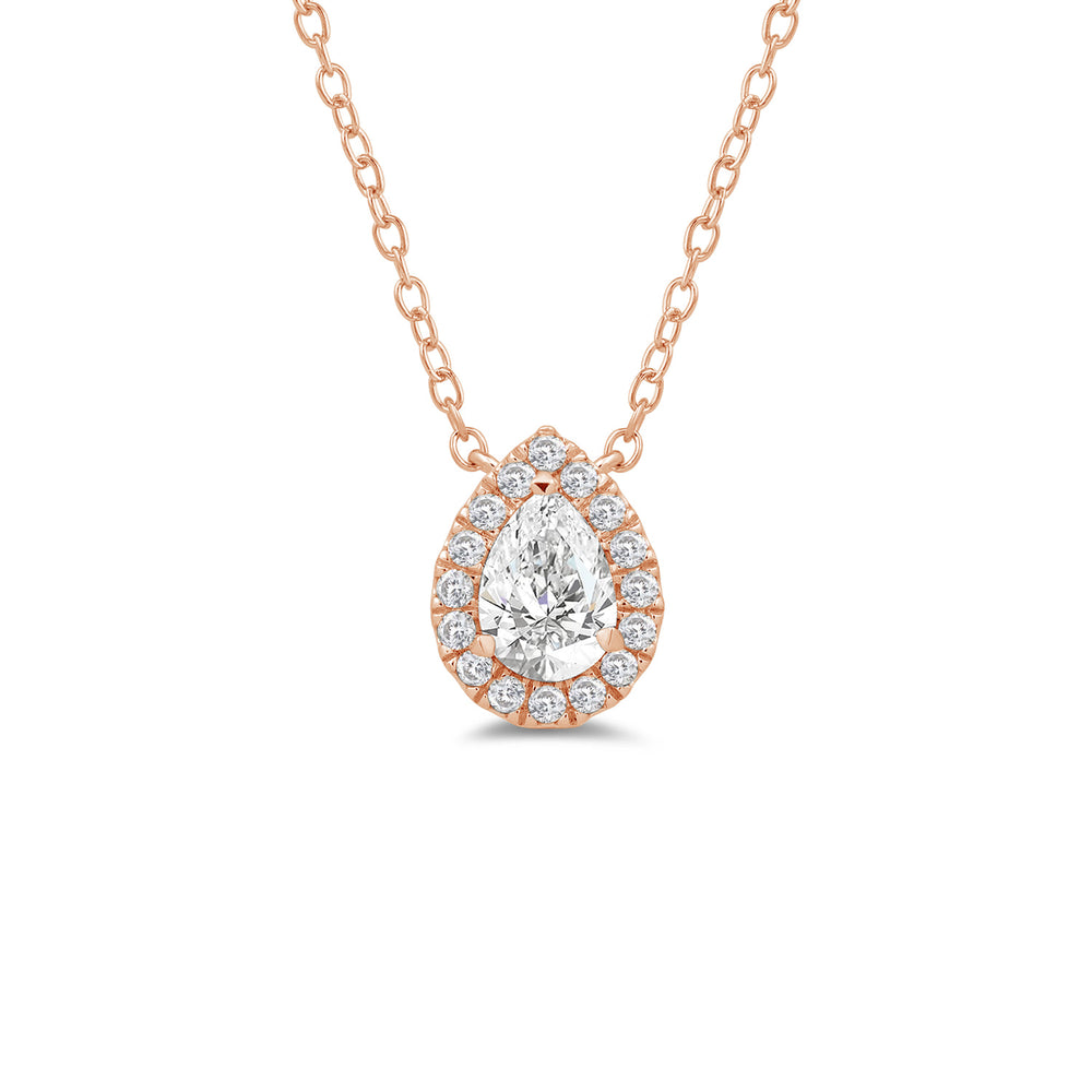 Halo Pear Lab Created Diamond Necklace with 14KT Rose Gold / Lab / 1 1/4 Cut Diamond in 14KT Rose Gold / Lab / 1 1/4 view 4
