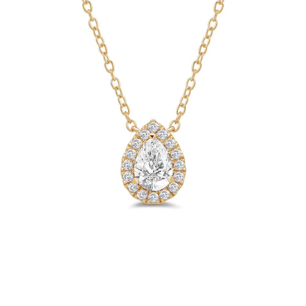 Halo Pear Lab Created Diamond Necklace with 14KT Yellow Gold / Lab / 1 1/4 Cut Diamond in 14KT Yellow Gold / Lab / 1 1/4 view 4
