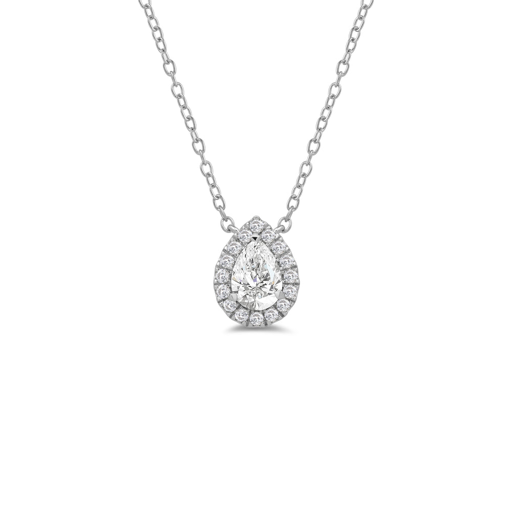 Halo Pear Lab Created Diamond Necklace with 14KT White Gold / Lab / 1/2 Cut Diamond in 14KT White Gold / Lab / 1/2 view 1

