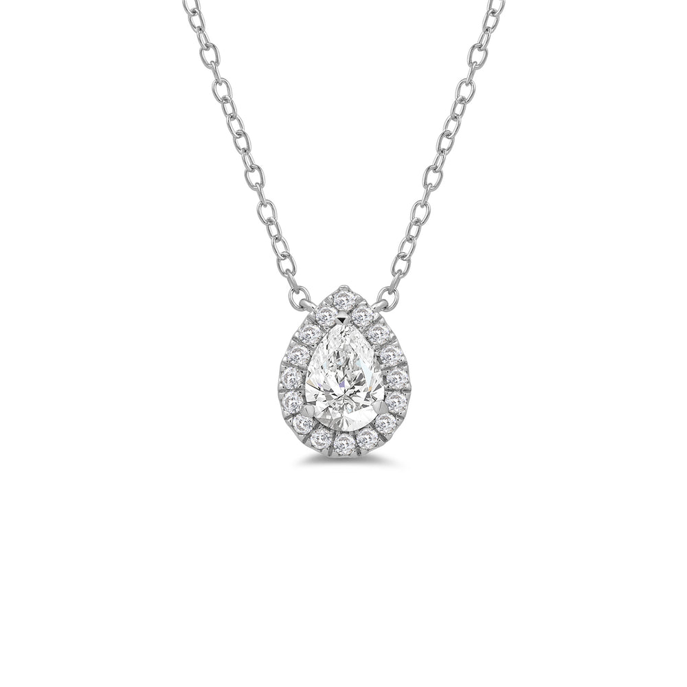 Halo Pear Lab Created Diamond Necklace with 14KT White Gold / Lab / 1/2 Cut Diamond in 14KT White Gold / Lab / 1/2 view 4
