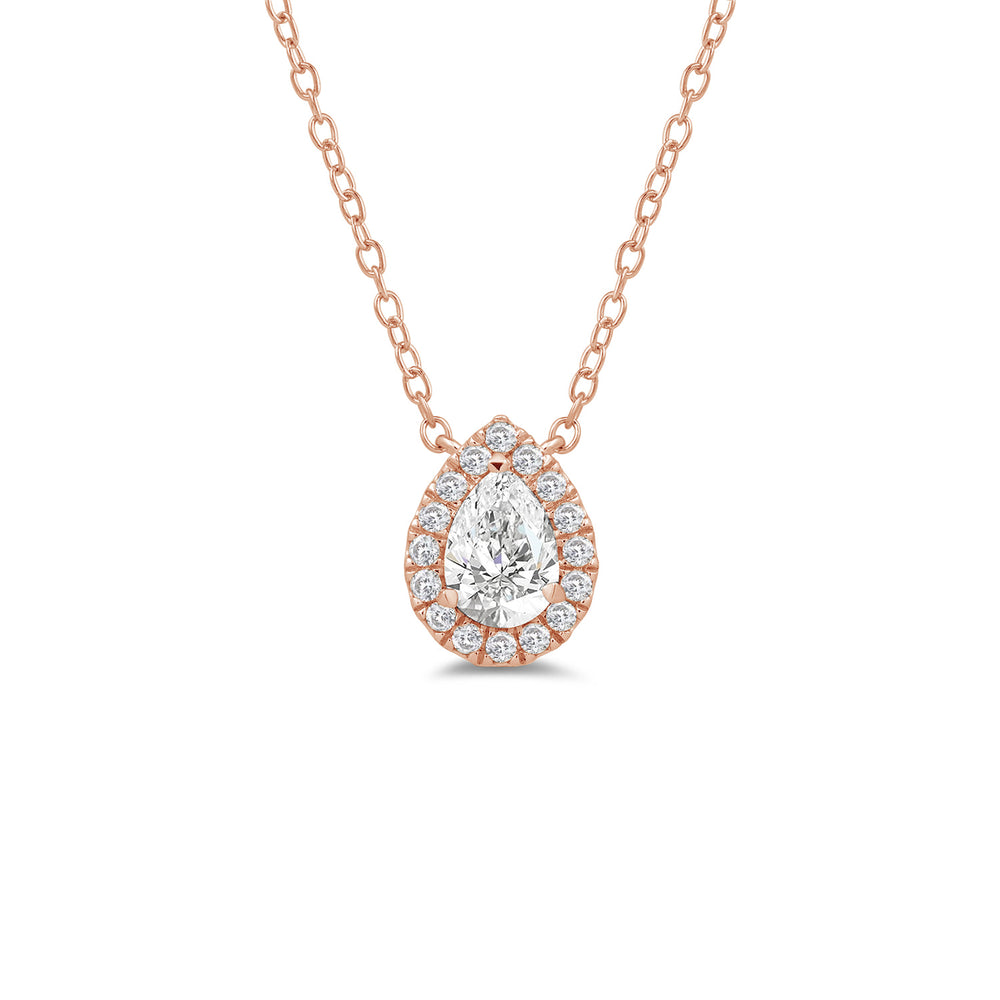 Halo Pear Lab Created Diamond Necklace with 14KT Rose Gold / Lab / 1/2 Cut Diamond in 14KT Rose Gold / Lab / 1/2 view 4
