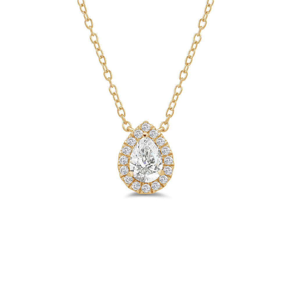 Halo Pear Lab Created Diamond Necklace with 14KT Yellow Gold / Lab / 1/2 Cut Diamond in 14KT Yellow Gold / Lab / 1/2 view 4
