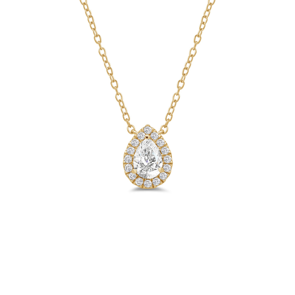 Halo Pear Lab Created Diamond Necklace with 14KT Yellow Gold / Lab / 1/2 Cut Diamond in 14KT Yellow Gold / Lab / 1/2 view 1
