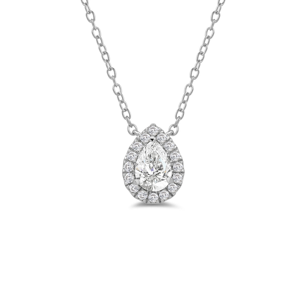 Halo Pear Lab Created Diamond Necklace with 14KT White Gold / Lab / 3/4 Cut Diamond in 14KT White Gold / Lab / 3/4 view 4
