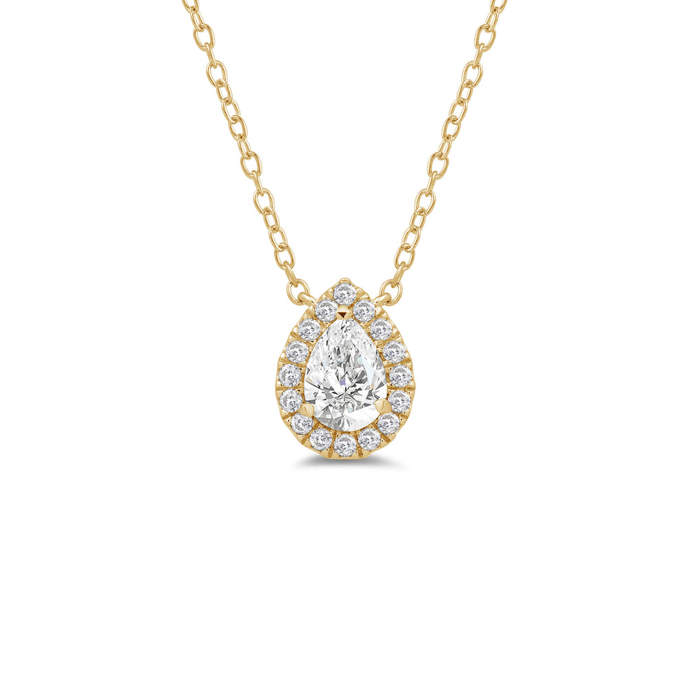 Halo Pear Lab Created Diamond Necklace with 14KT Yellow Gold / Lab / 3/4 Cut Diamond in 14KT Yellow Gold / Lab / 3/4 view 4
