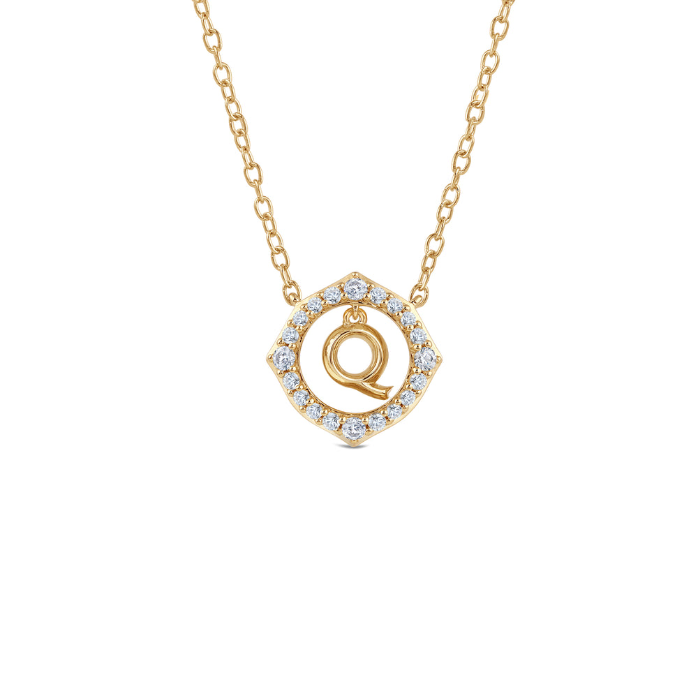 Signature Letter Q Necklace with 14KT Yellow Gold / Lab / 1/5 Cut Diamond in 14KT Yellow Gold / Lab / 1/5 view 1
