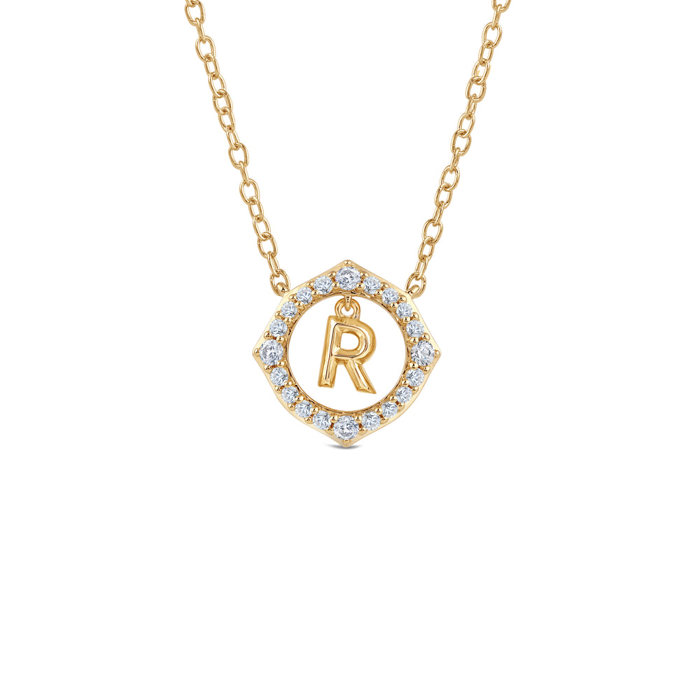 Signature Letter R Necklace with 14KT Yellow Gold / Lab / 1/5 Cut Diamond in 14KT Yellow Gold / Lab / 1/5 view 1

