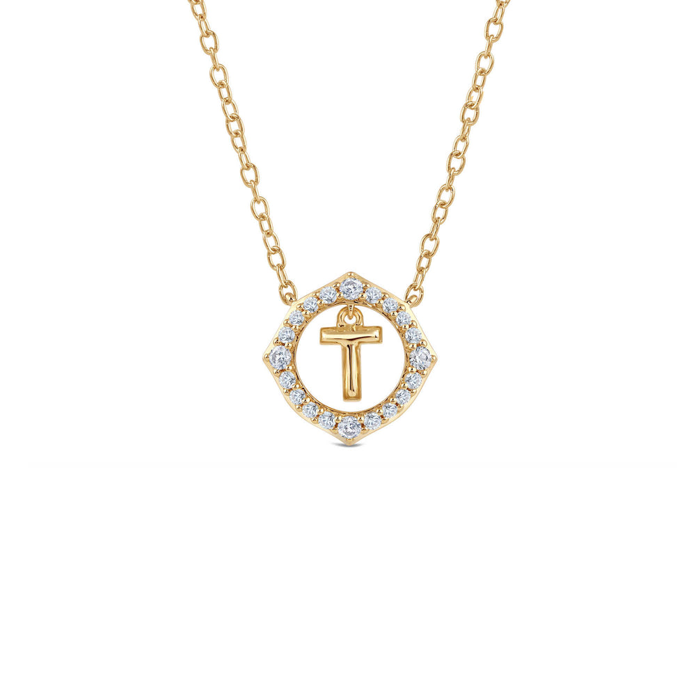 Signature Letter T Necklace with 14KT Yellow Gold / Lab / 1/5 Cut Diamond in 14KT Yellow Gold / Lab / 1/5 view 1
