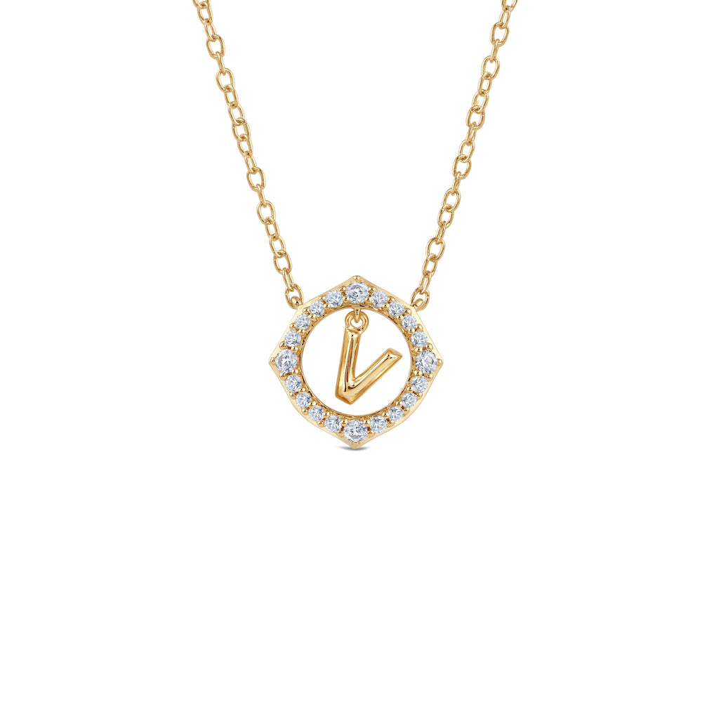 Signature Letter V Necklace with 14KT Yellow Gold / Lab / 1/5 Cut Diamond in 14KT Yellow Gold / Lab / 1/5 view 1
