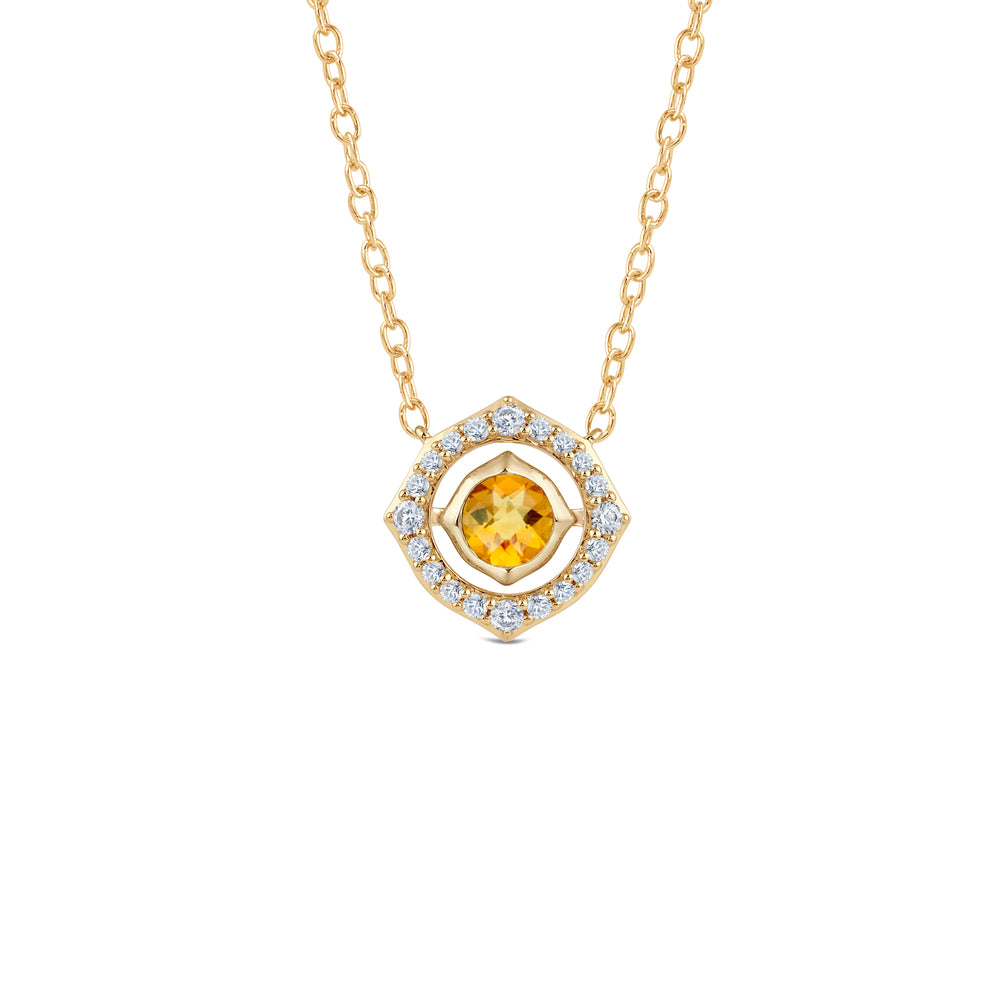 Signature Citrine Birthstone Necklace with 4 Cut Diamond in 14KT Yellow Gold view 1
