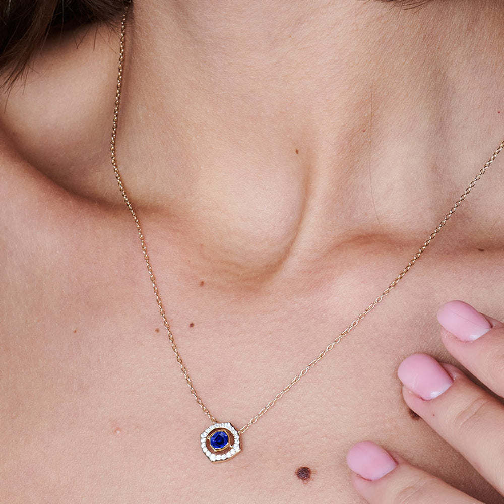 Model Wearing Signature Created Sapphire Birthstone Necklace view