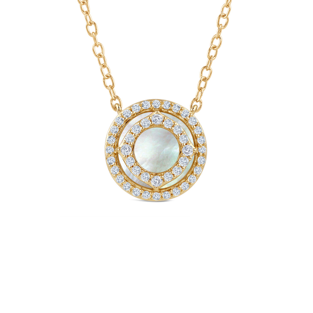 Signature Mother of Pearl and Diamond Double Necklace with Lab Cut Diamond in 14KT Yellow Gold view 1
