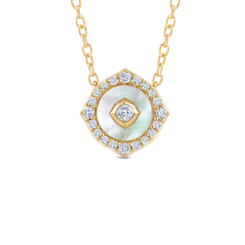Signature Mother of Pearl and Diamond Necklace with Lab Cut Diamond in 14KT Yellow Gold view 1
