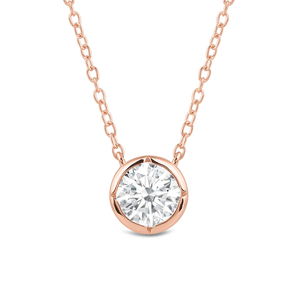 Kite Chamfered Bezel Set Solitaire Necklace with 14KT Rose Gold / Lab / 1 Cut Diamond in 14KT Rose Gold / Lab / 1 view 4
