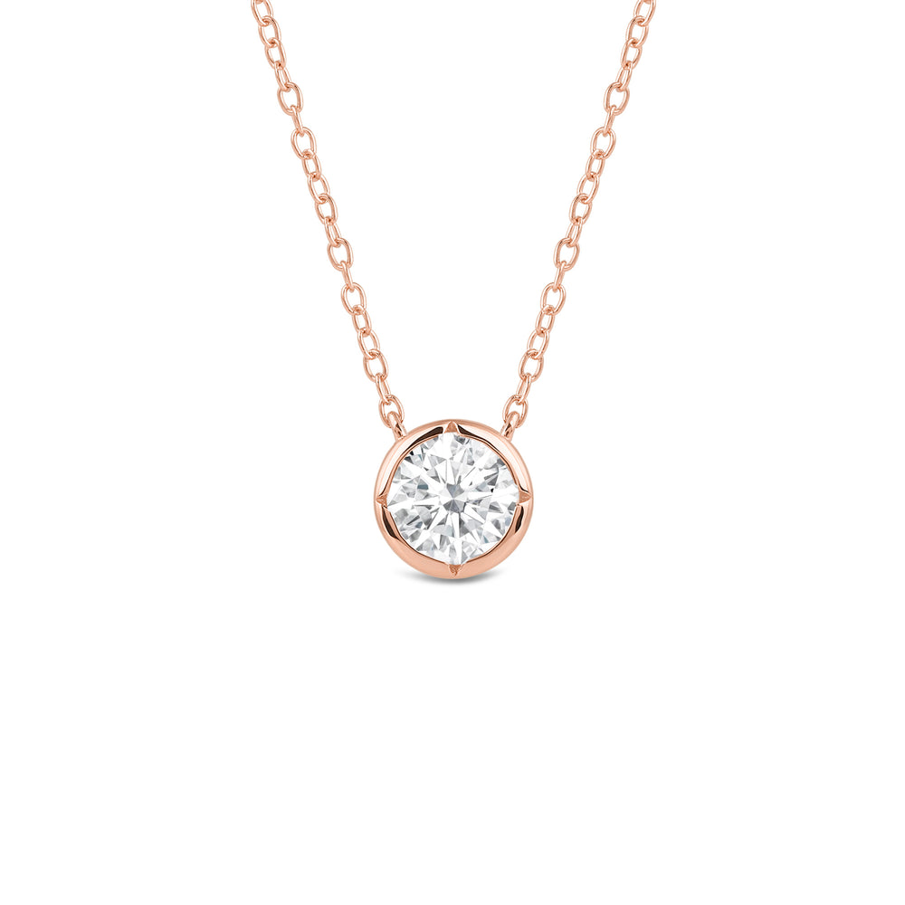 Kite Chamfered Bezel Set Solitaire Necklace with 14KT Rose Gold / Lab / 1 Cut Diamond in 14KT Rose Gold / Lab / 1 view 1

