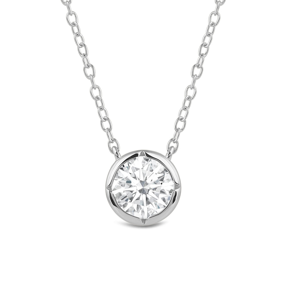 Kite Chamfered Bezel Set Solitaire Necklace with 14KT White Gold / Lab / 1 Cut Diamond in 14KT White Gold / Lab / 1 view 4
