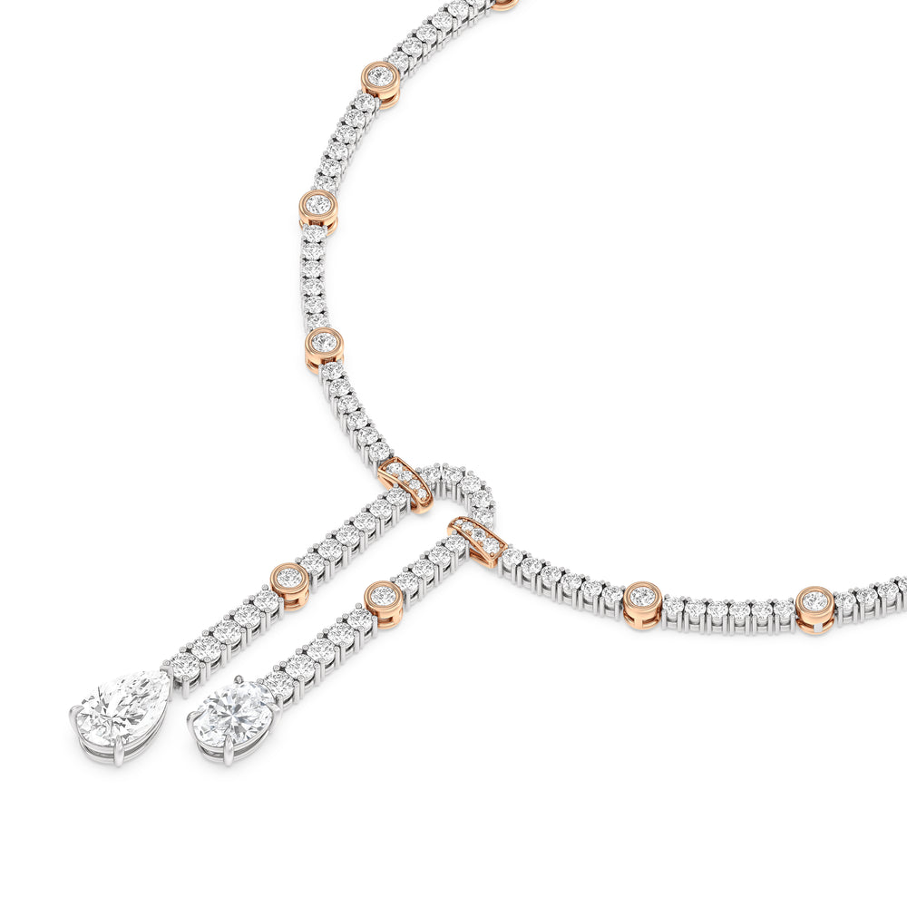 Balanced Oval and Pear Dangler Tennis Necklace with 14KT White & Rose Gold / Lab / 22 1/4 Cut Diamond in 14KT White & Rose Gold / Lab / 22 1/4 view 3
