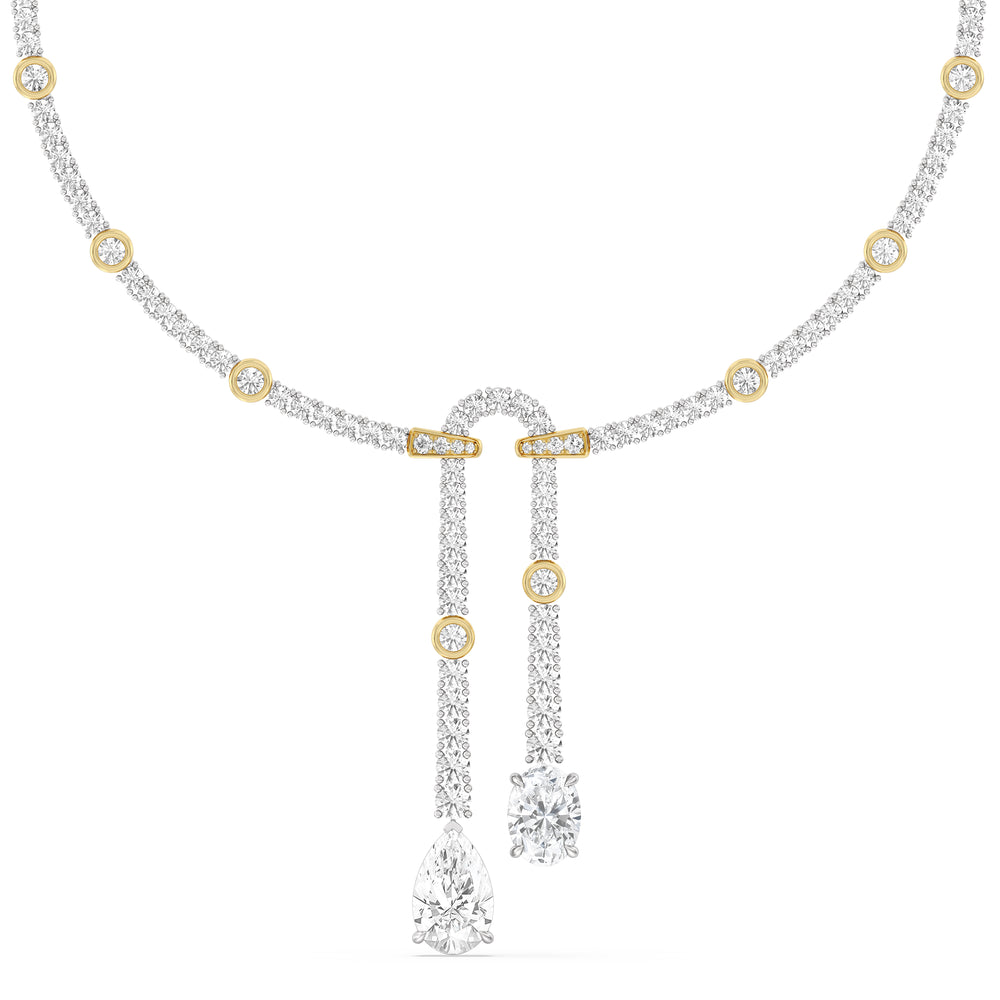Balanced Oval and Pear Dangler Tennis Necklace with 14KT White & Yellow Gold / Lab / 22 1/4 Cut Diamond in 14KT White & Yellow Gold / Lab / 22 1/4 view 1

