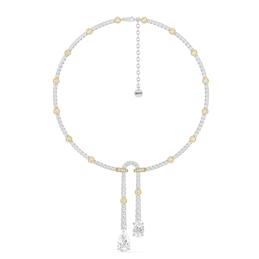 Balanced Oval and Pear Dangler Tennis Necklace with 14KT White & Yellow Gold / Lab / 22 1/4 Cut Diamond in 14KT White & Yellow Gold / Lab / 22 1/4 view 2
