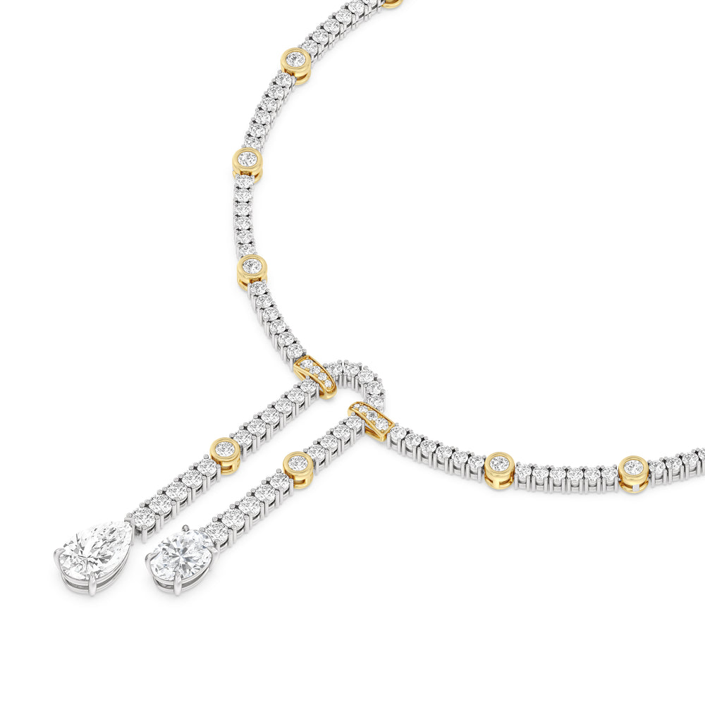 Balanced Oval and Pear Dangler Tennis Necklace with 14KT White & Yellow Gold / Lab / 22 1/4 Cut Diamond in 14KT White & Yellow Gold / Lab / 22 1/4 view 3

