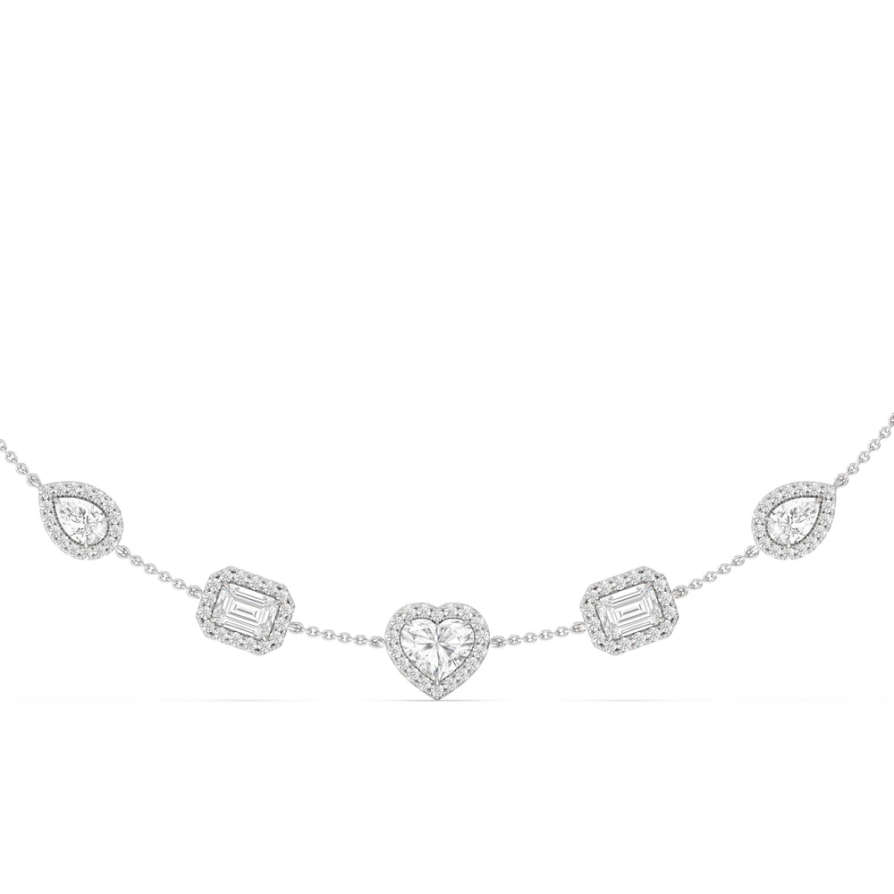 Fancy Cut Halo Station Necklace with 14KT White Gold / Lab / 13 Cut Diamond in 14KT White Gold / Lab / 13 view 4
