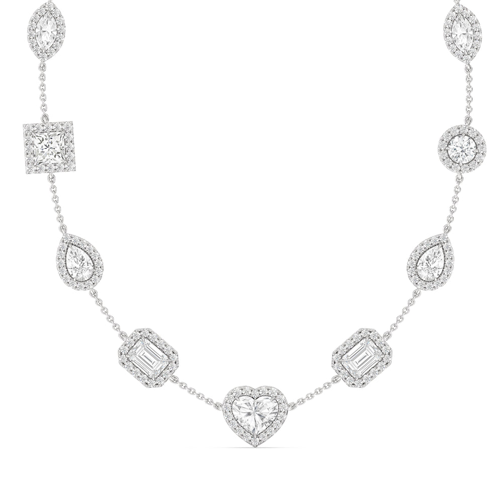 Fancy Cut Halo Station Necklace with 14KT White Gold / Lab / 13 Cut Diamond in 14KT White Gold / Lab / 13 view 1
