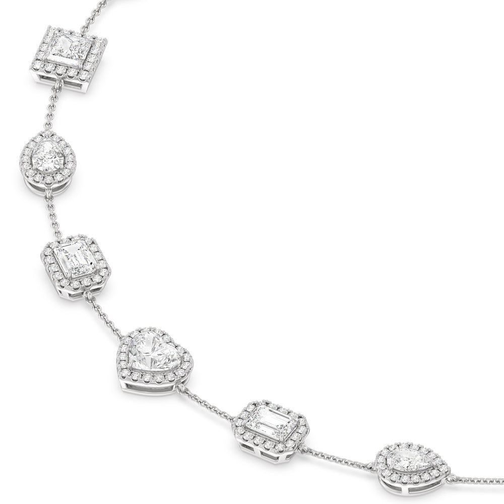 Fancy Cut Halo Station Necklace with 14KT White Gold / Lab / 13 Cut Diamond in 14KT White Gold / Lab / 13 view 5
