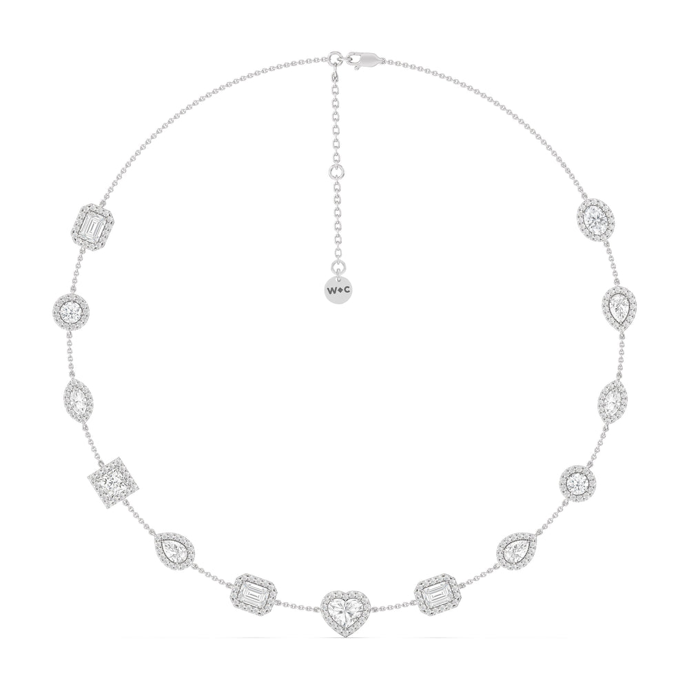 Fancy Cut Halo Station Necklace with 14KT White Gold / Lab / 13 Cut Diamond in 14KT White Gold / Lab / 13 view 6
