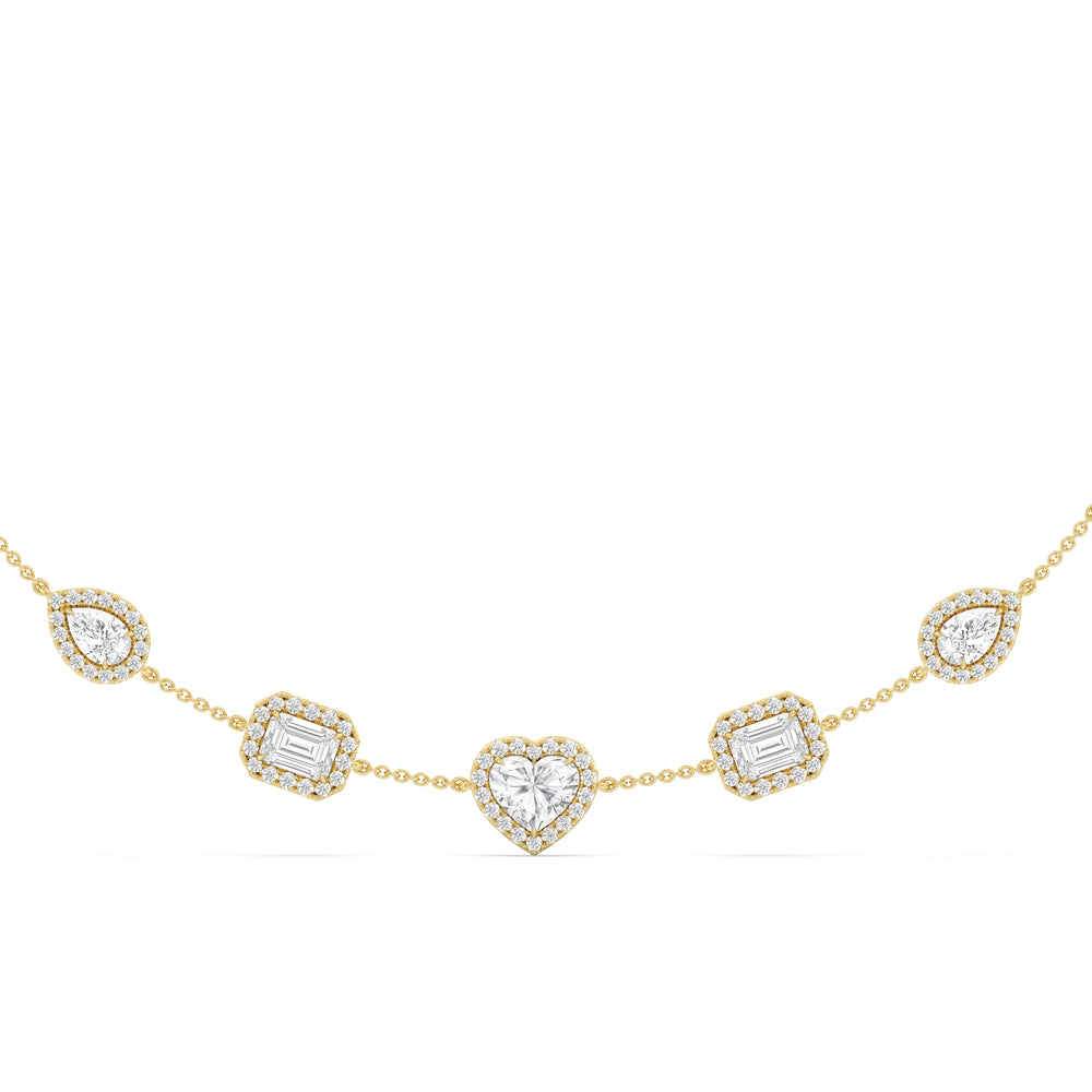 Fancy Cut Halo Station Necklace with 14KT Yellow Gold / Lab / 13 Cut Diamond in 14KT Yellow Gold / Lab / 13 view 4

