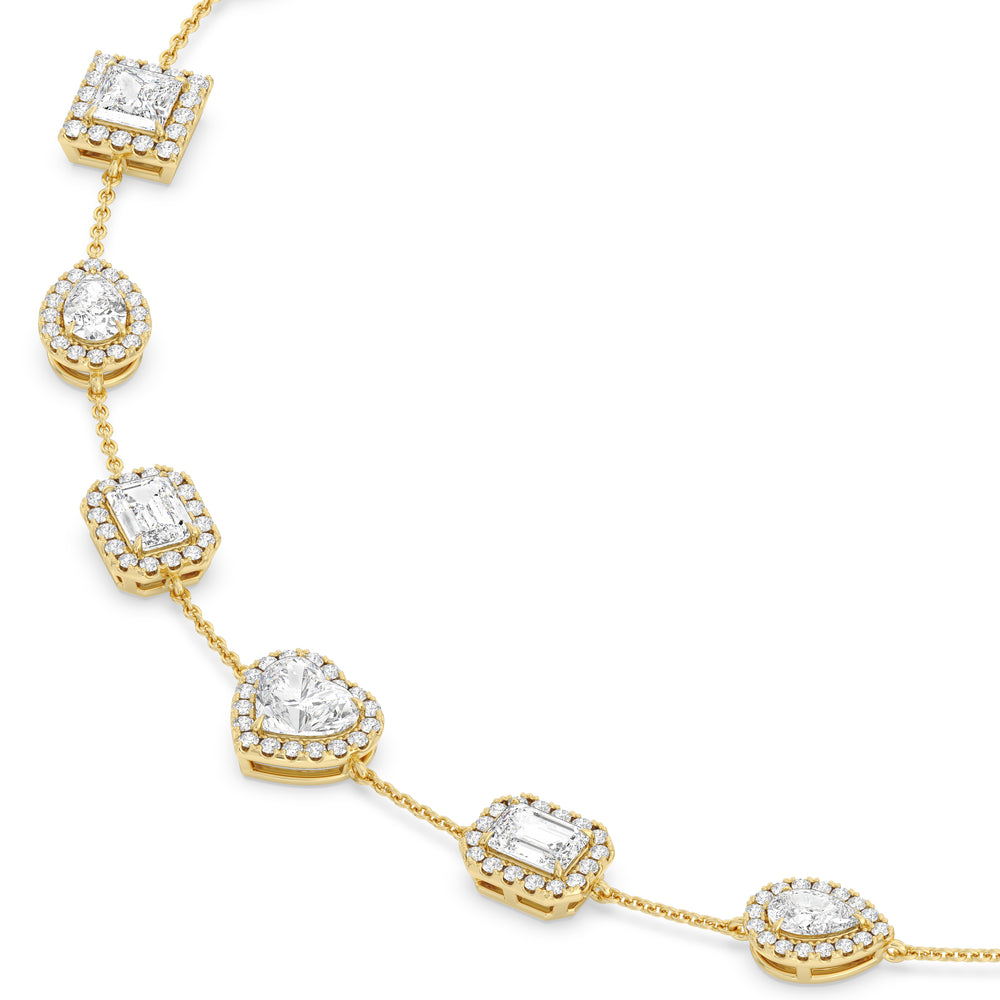 Fancy Cut Halo Station Necklace with 14KT Yellow Gold / Lab / 13 Cut Diamond in 14KT Yellow Gold / Lab / 13 view 5
