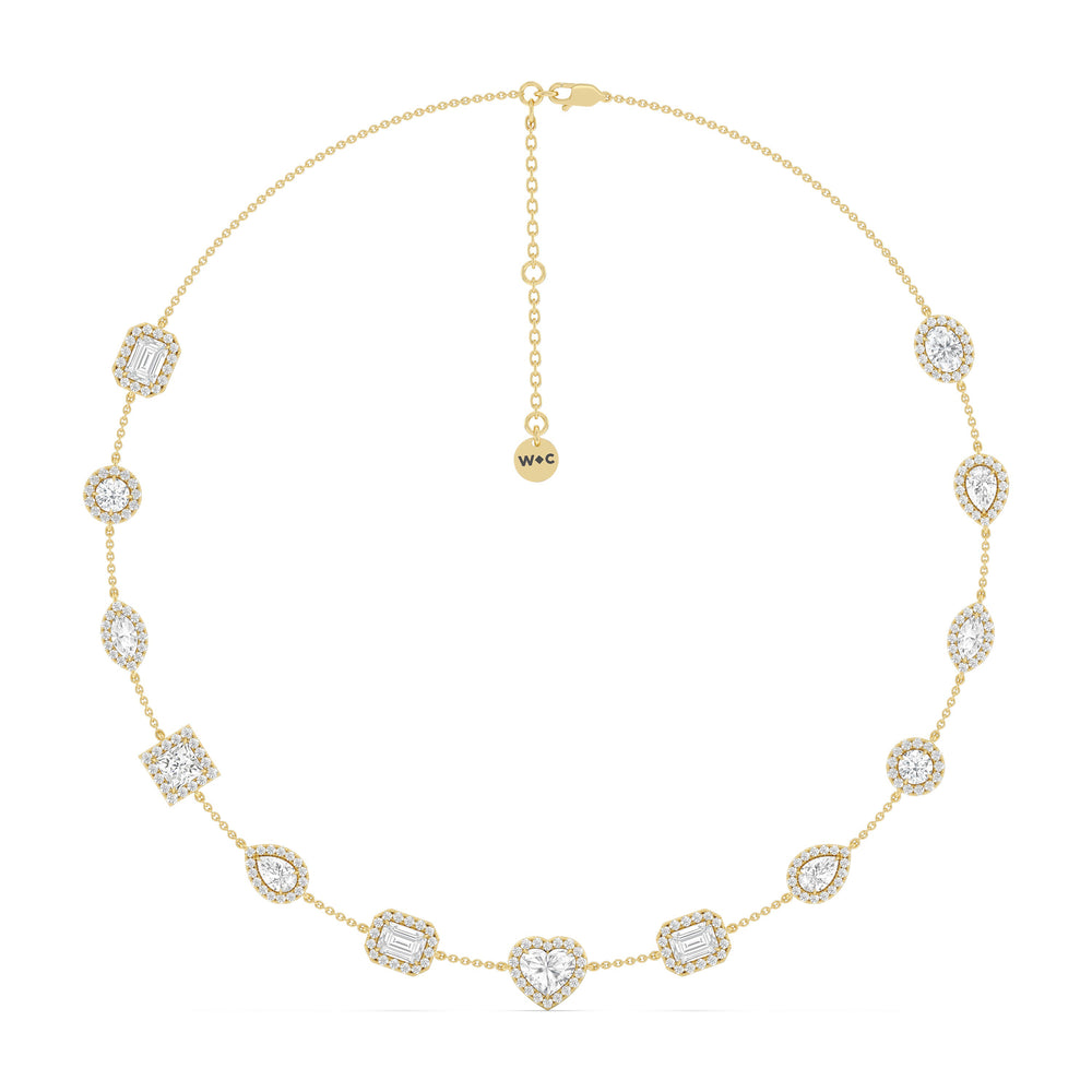 Fancy Cut Halo Station Necklace with 14KT Yellow Gold / Lab / 13 Cut Diamond in 14KT Yellow Gold / Lab / 13 view 6
