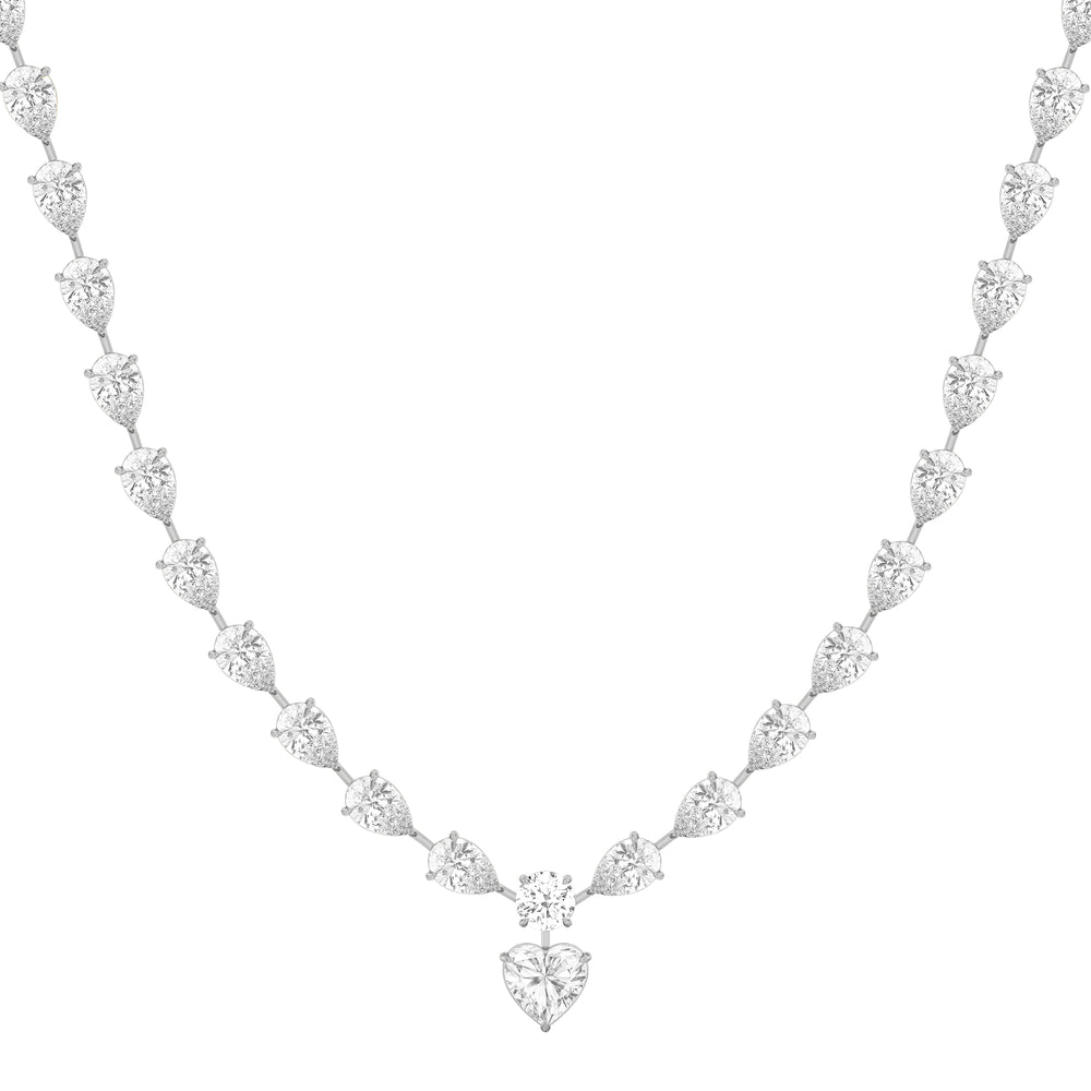 Graduating Pears Heart Dangle Necklace with  Cut Diamond in 14KT  view 1
