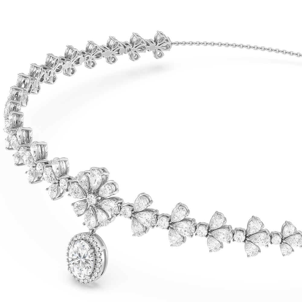 Classic Oval Halo Dangle Choker Necklace with 14KT White Gold / Lab / 19 Cut Diamond in 14KT White Gold / Lab / 19 view 2
