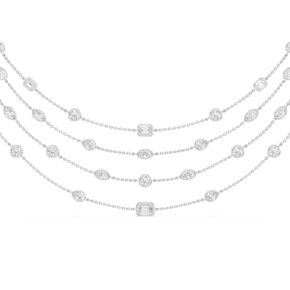 Five Layer Multi Shape Bezel Station Necklace with 14KT White Gold / Lab / 12 Cut Diamond in 14KT White Gold / Lab / 12 view 1
