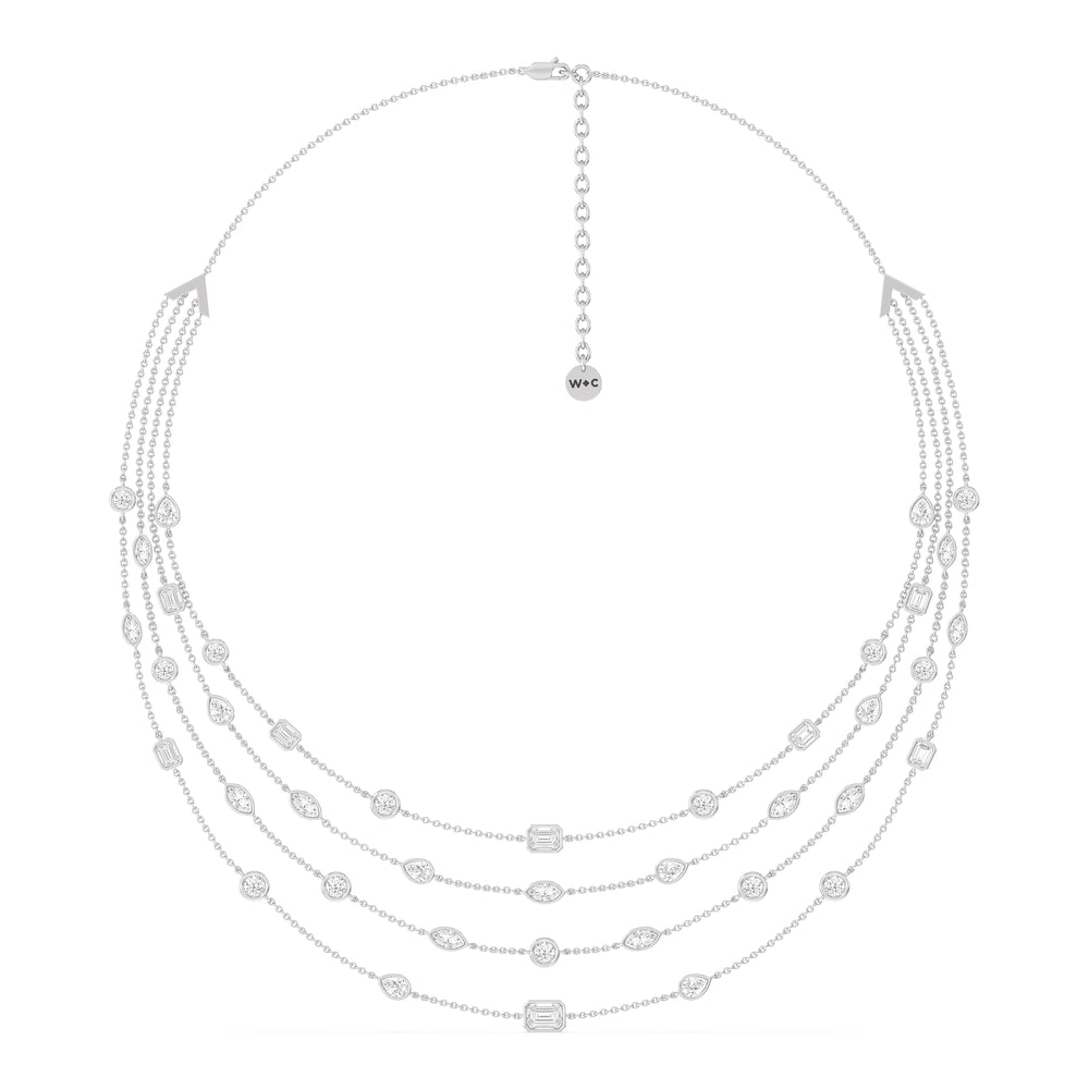 Five Layer Multi Shape Bezel Station Necklace with 14KT White Gold / Lab / 12 Cut Diamond in 14KT White Gold / Lab / 12 view 2

