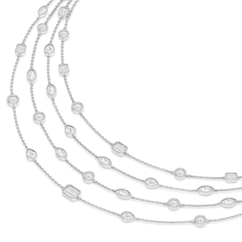 Five Layer Multi Shape Bezel Station Necklace with 14KT White Gold / Lab / 12 Cut Diamond in 14KT White Gold / Lab / 12 view 3

