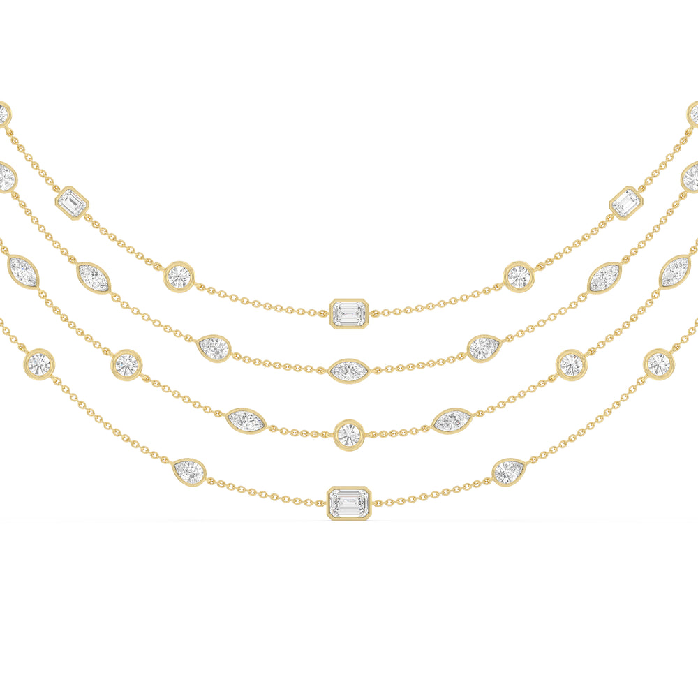 Five Layer Multi Shape Bezel Station Necklace with 14KT Yellow Gold / Lab / 12 Cut Diamond in 14KT Yellow Gold / Lab / 12 view 1
