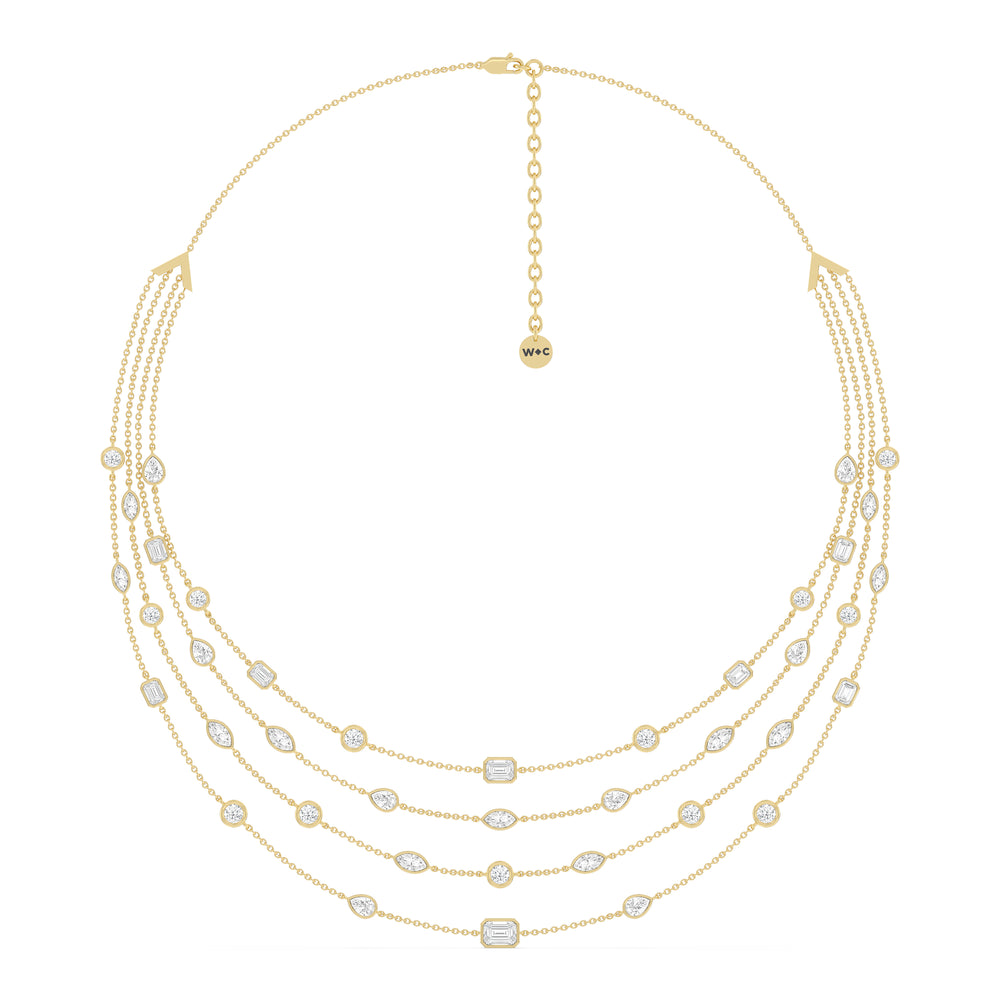 Five Layer Multi Shape Bezel Station Necklace with 14KT Yellow Gold / Lab / 12 Cut Diamond in 14KT Yellow Gold / Lab / 12 view 2
