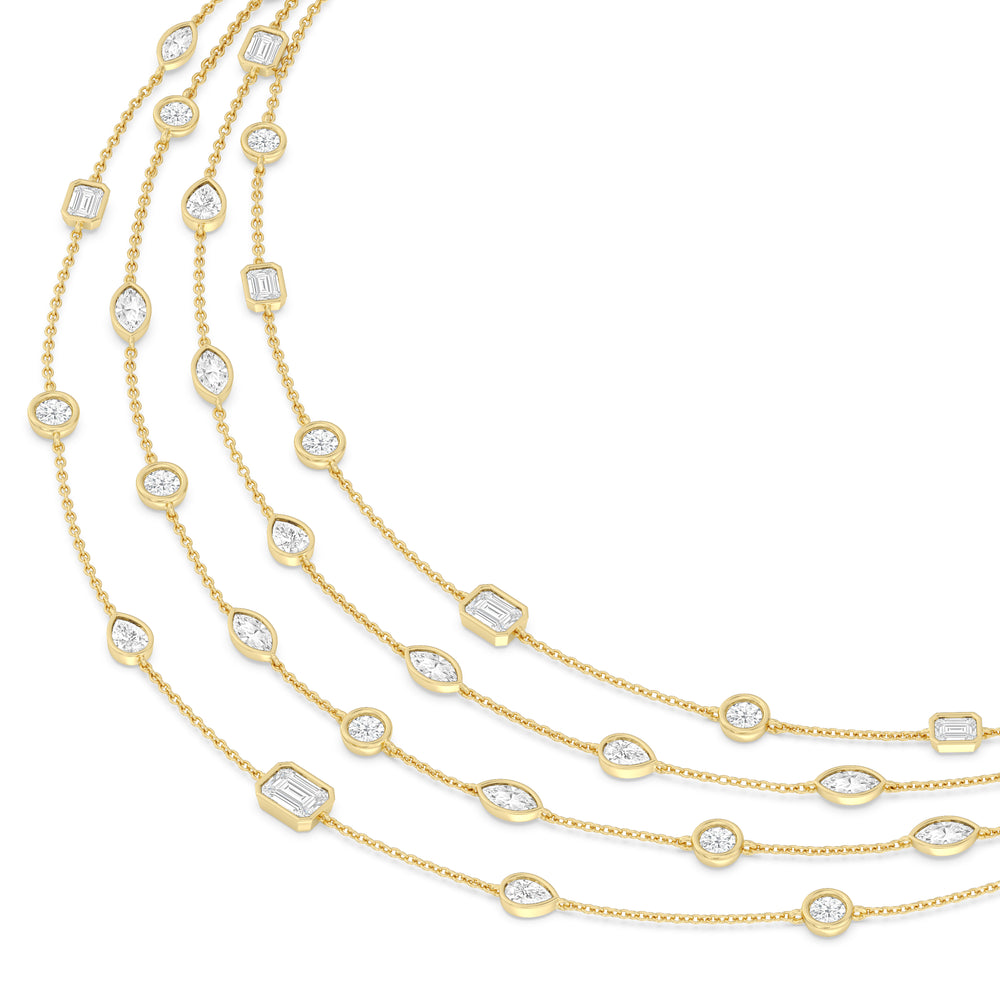 Five Layer Multi Shape Bezel Station Necklace with 14KT Yellow Gold / Lab / 12 Cut Diamond in 14KT Yellow Gold / Lab / 12 view 3
